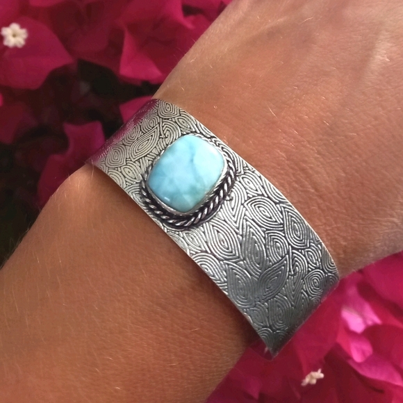 Genuine Caribbean Larimar Sterling Silver Cuff - Picture 3 of 5